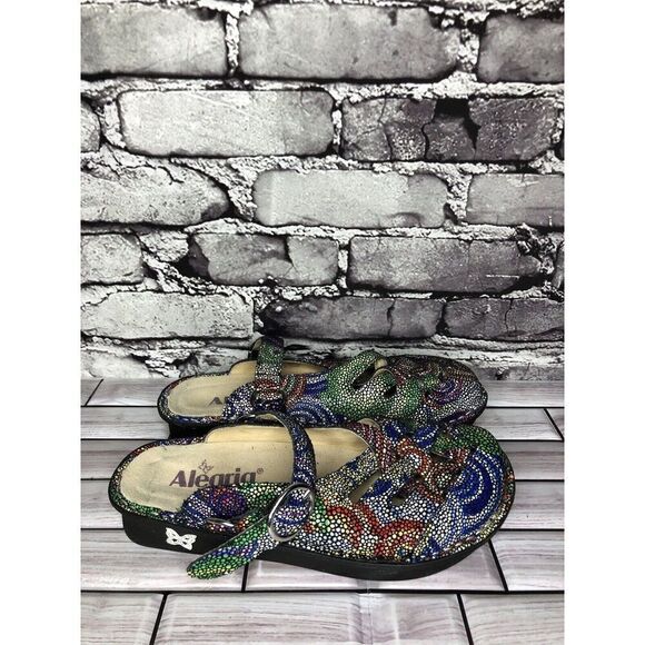 Alegria Fre-387 Rainbow Mosaic Leather Strap Clogs Shoes Women’s Sz 35EU/5M US - Picture 1 of 16